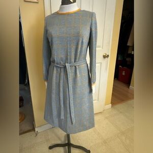 Vintage 70s Women’s Blue and Yellow Squares belted turtleneck dress